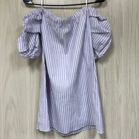 Rampage Stripe Ruched Sleeve Off Shoulder Top - Picture 3 of 4